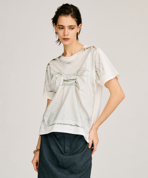 PRANK PROJECT(プランクプロジェクト)の「フェイクプリントランダムタックTEE / Fake Print Random Tack T-Shirt(Tシャツ/カットソー・レディース・ピンク/ホワイト・FREE)」の17枚目の写真
