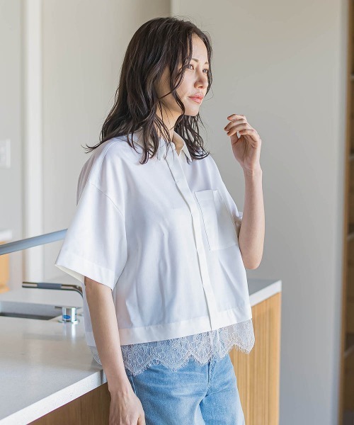 LAUTREAMONT(ロートレアモン)の「エディター東原妙子×LAUTREAMONT/レースシャツ(シャツ/ブラウス・レディース・ネイビー/ライトグレー/ホワイト・9号)」の2枚目の写真