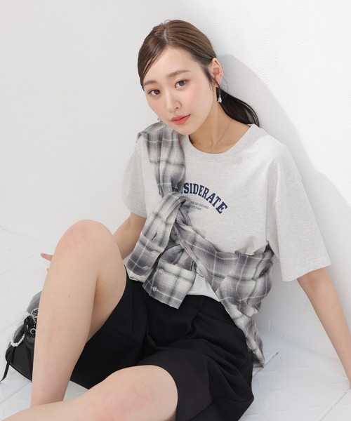 Honeys(ハニーズ)の「【ハニさら・接触冷感・UVカット】アニマルプリントTシャツ(Tシャツ/カットソー・レディース・オートミール/スミクロ/オレンジ/ネイビー・L/LL/M/S)」の7枚目の写真