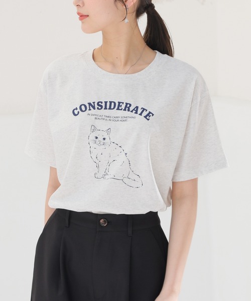 Honeys(ハニーズ)の「【ハニさら・接触冷感・UVカット】アニマルプリントTシャツ(Tシャツ/カットソー・レディース・オートミール/スミクロ/オレンジ/ネイビー・L/LL/M/S)」の11枚目の写真