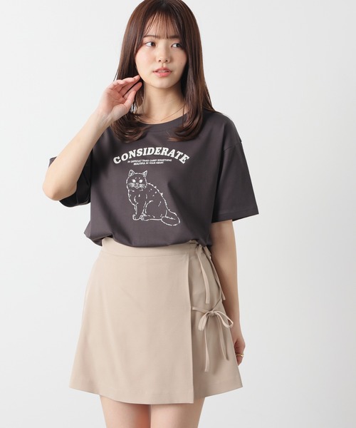 Honeys(ハニーズ)の「【ハニさら・接触冷感・UVカット】アニマルプリントTシャツ(Tシャツ/カットソー・レディース・オートミール/スミクロ/オレンジ/ネイビー・L/LL/M/S)」の14枚目の写真