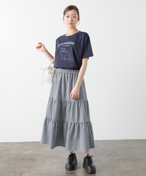 Honeys(ハニーズ)の「【ハニさら・接触冷感・UVカット】アニマルプリントTシャツ(Tシャツ/カットソー・レディース・オートミール/スミクロ/オレンジ/ネイビー・L/LL/M/S)」の15枚目の写真