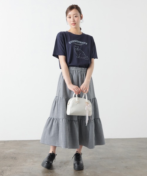 Honeys(ハニーズ)の「【ハニさら・接触冷感・UVカット】アニマルプリントTシャツ(Tシャツ/カットソー・レディース・オートミール/スミクロ/オレンジ/ネイビー・L/LL/M/S)」の16枚目の写真