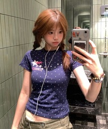 ドット柄スターロゴプリントTシャツ