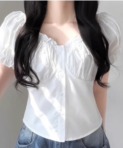 AVYL(アヴィル)の「2WAYギャザー オフショルパフブラウス(Tシャツ/カットソー・レディース・ホワイト/ブラック・M)」の11枚目の写真