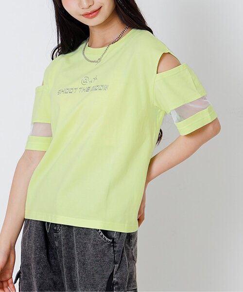algy(アルジー)の「肩あきシアーメタルロゴ半袖Tシャツ(Tシャツ/カットソー・キッズ・ブラック/オフホワイト/ライム・130/150/140/160)」の1枚目の写真