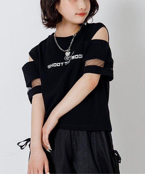 algy(アルジー)の「肩あきシアーメタルロゴ半袖Tシャツ(Tシャツ/カットソー・キッズ・ブラック/オフホワイト/ライム・130/150/140/160)」の3枚目の写真