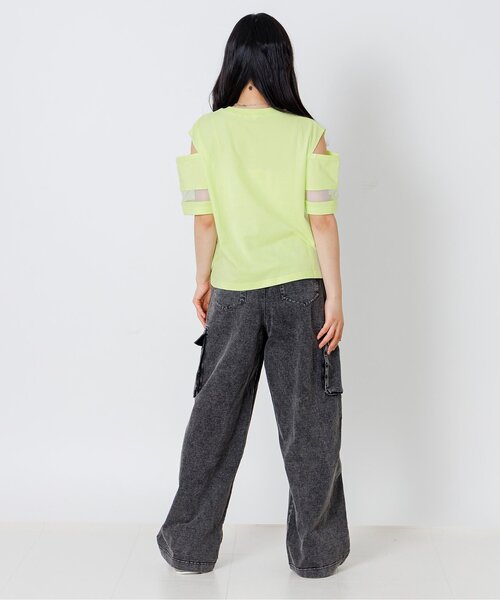 algy(アルジー)の「肩あきシアーメタルロゴ半袖Tシャツ(Tシャツ/カットソー・キッズ・ブラック/オフホワイト/ライム・130/150/140/160)」の9枚目の写真