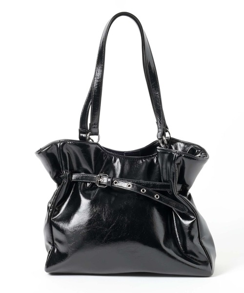 PAGEBOY(ページボーイ)の「【500mlペットボトル収納可能/2WAY】ハトメベルトトートバッグ(ショルダーバッグ・レディース・ブラック/オフホワイト・FREE)」の3枚目の写真