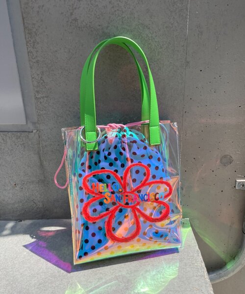 CIAOPANIC TYPY（チャオパニックティピー）の「【HELLO.SANFRANCISCO】ドット巾着付きクリアバッグ（トートバッグ・レディース・グリーン/ブラウン・ONE SIZE）」の2枚目の写真