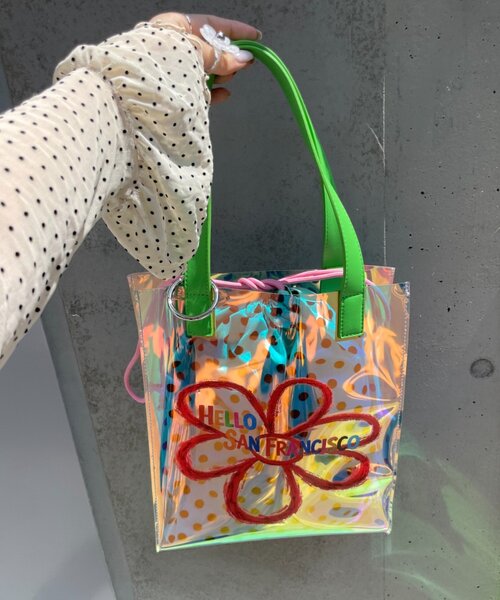 CIAOPANIC TYPY（チャオパニックティピー）の「【HELLO.SANFRANCISCO】ドット巾着付きクリアバッグ（トートバッグ・レディース・グリーン/ブラウン・ONE SIZE）」の4枚目の写真