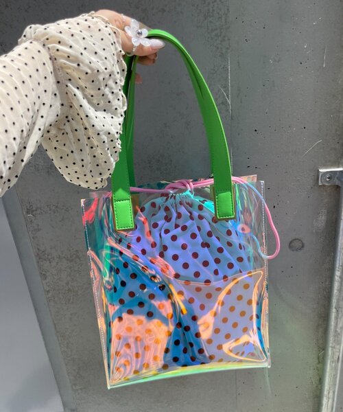 CIAOPANIC TYPY（チャオパニックティピー）の「【HELLO.SANFRANCISCO】ドット巾着付きクリアバッグ（トートバッグ・レディース・グリーン/ブラウン・ONE SIZE）」の5枚目の写真