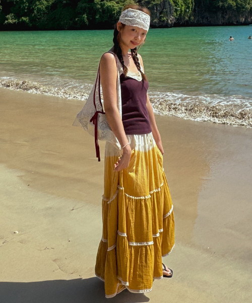 Gradient Lace Tiered Skirt_Yellow(OB6SK11)