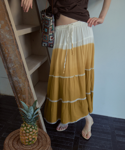 Gradient Lace Tiered Skirt_Yellow(OB6SK11)