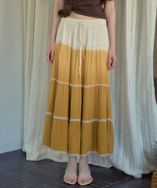 Gradient Lace Tiered Skirt_Yellow(OB6SK11)