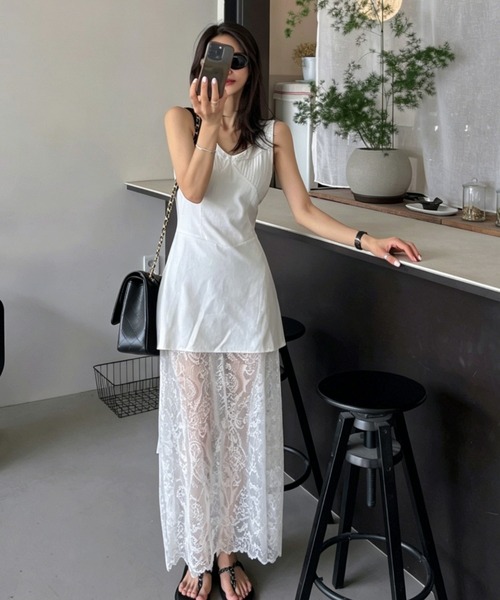 FAVORITO(ファヴォリート)の「切り替えレースノースリーブワンピース(ワンピース・レディース・ブラック/ホワイト・F)」の1枚目の写真