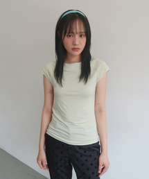 Majournee（マジョネ）の「BOAT NECK CAP SLEEVE T-SHIRT_MINT（Tシャツ/カットソー）」