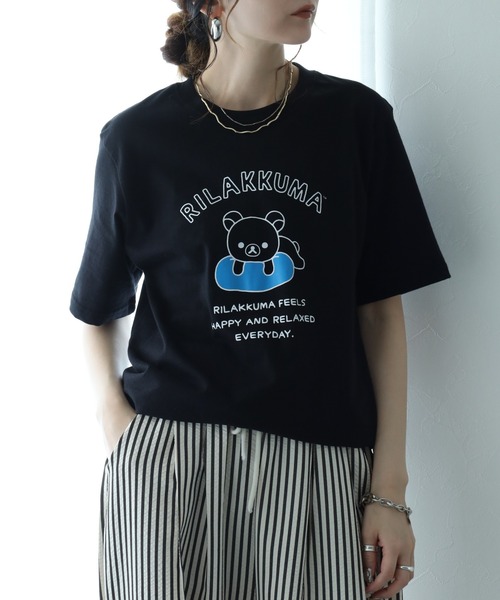 FUNALIVE(ファンアライブ)の「リラックマ プリント天竺半袖Tシャツ(Tシャツ/カットソー・メンズ・グレイッシュベージュ/ブラック/サックスブルー・L/M/LL)」の11枚目の写真