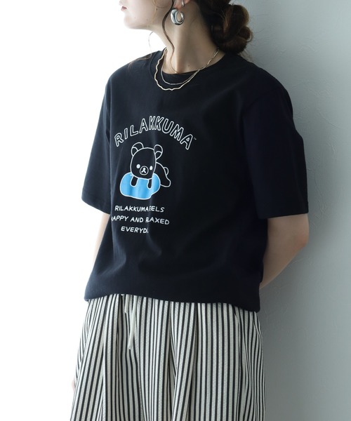 FUNALIVE(ファンアライブ)の「リラックマ プリント天竺半袖Tシャツ(Tシャツ/カットソー・メンズ・グレイッシュベージュ/ブラック/サックスブルー・L/M/LL)」の12枚目の写真