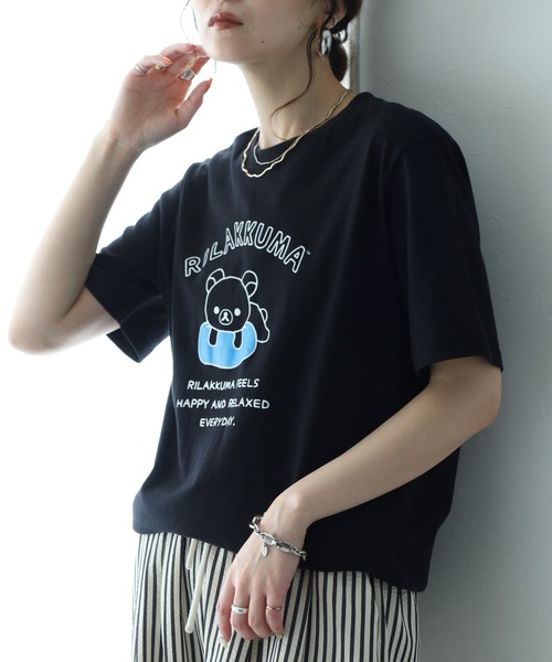 FUNALIVE(ファンアライブ)の「リラックマ プリント天竺半袖Tシャツ(Tシャツ/カットソー・メンズ・グレイッシュベージュ/ブラック/サックスブルー・L/M/LL)」の13枚目の写真