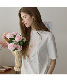 フローラルグラフィックビーズTシャツ - ホワイト