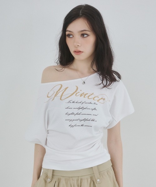ENVYM(アンビー)の「オフショルロゴプリントトップス(Tシャツ/カットソー・レディース・ホワイト/グレー/ブラック・FREE)」の13枚目の写真