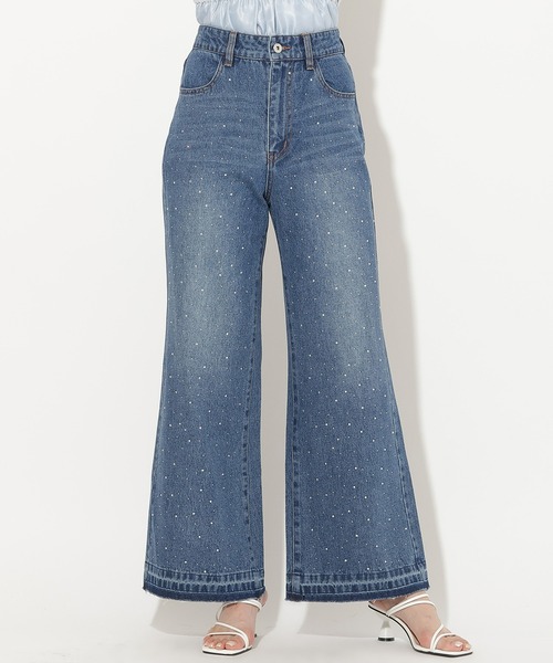 AND COUTURE（アンドクチュール）の「ラインストーンフレアデニムパンツ（デニムパンツ・レディース・ブラック/ブルー・SMALL/MEDIUM）」の17枚目の写真