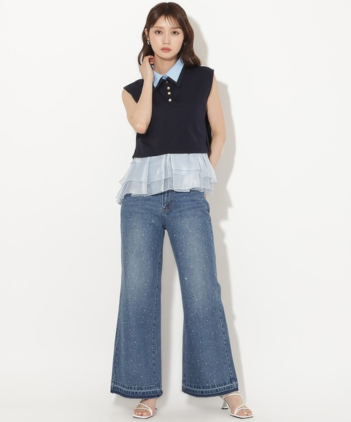 AND COUTURE（アンドクチュール）の「ラインストーンフレアデニムパンツ（デニムパンツ・レディース・ブラック/ブルー・SMALL/MEDIUM）」の10枚目の写真