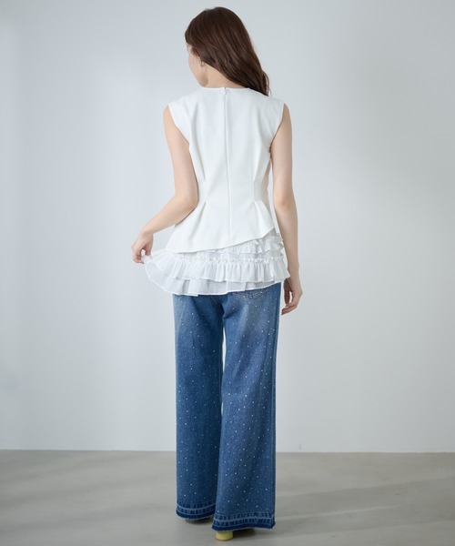 AND COUTURE（アンドクチュール）の「ラインストーンフレアデニムパンツ（デニムパンツ・レディース・ブラック/ブルー・SMALL/MEDIUM）」の9枚目の写真