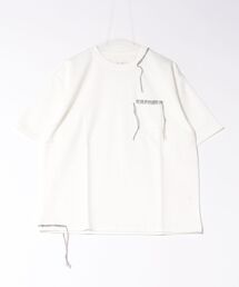 /ATELANE/ストレッチポンチ フラワープリント、ハンドステッチ、S/S Tee
