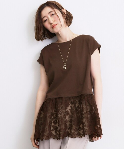 grove(グローブ)の「【体型カバー】刺繍チュールレースドッキングカットソー(Tシャツ/カットソー・レディース・ブラック/オフホワイト/ブラウン系その他・01/05/04/03/02)」の3枚目の写真