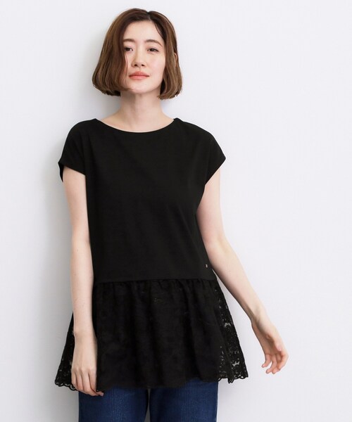 grove(グローブ)の「【体型カバー】刺繍チュールレースドッキングカットソー(Tシャツ/カットソー・レディース・ブラック/オフホワイト/ブラウン系その他・01/05/04/03/02)」の2枚目の写真