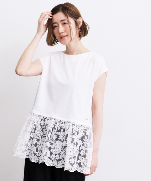 grove(グローブ)の「【体型カバー】刺繍チュールレースドッキングカットソー(Tシャツ/カットソー・レディース・ブラック/オフホワイト/ブラウン系その他・01/05/04/03/02)」の4枚目の写真