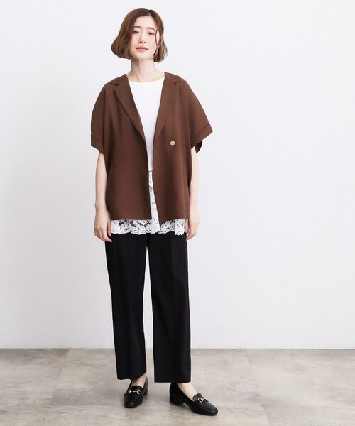 grove(グローブ)の「【体型カバー】刺繍チュールレースドッキングカットソー(Tシャツ/カットソー・レディース・ブラック/オフホワイト/ブラウン系その他・01/05/04/03/02)」の6枚目の写真