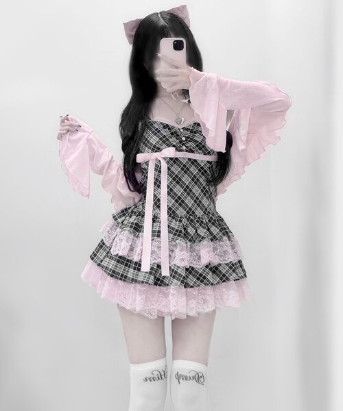 OLIVE des OLIVE（オリーブデオリーブ）の「【インフルエンサー企画】miko ribbon check onepiece（ワンピース・レディース・ピンク/ブラック・FREE）」の19枚目の写真