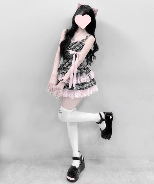 OLIVE des OLIVE（オリーブデオリーブ）の「【インフルエンサー企画】miko ribbon check onepiece（ワンピース・レディース・ピンク/ブラック・FREE）」の13枚目の写真
