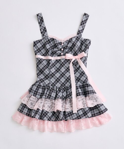 OLIVE des OLIVE（オリーブデオリーブ）の「【インフルエンサー企画】miko ribbon check onepiece（ワンピース・レディース・ピンク/ブラック・FREE）」の16枚目の写真