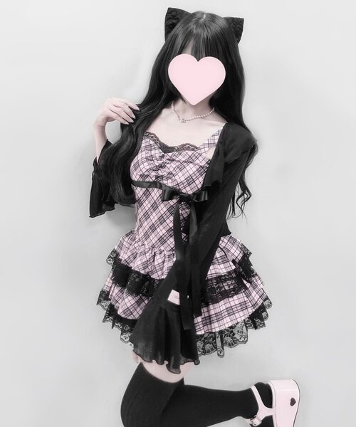 OLIVE des OLIVE（オリーブデオリーブ）の「【インフルエンサー企画】miko ribbon check onepiece（ワンピース・レディース・ピンク/ブラック・FREE）」の17枚目の写真