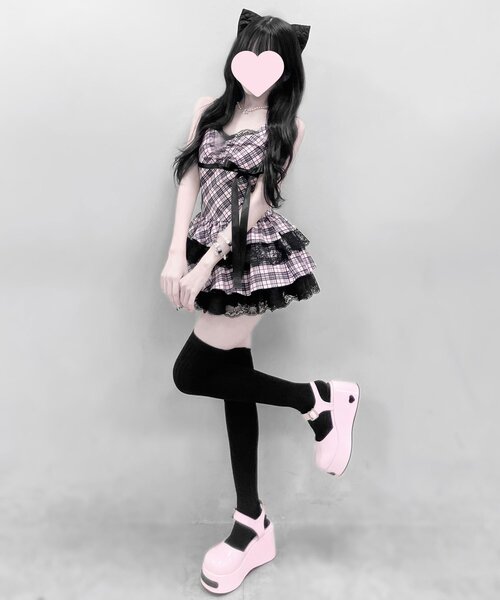 OLIVE des OLIVE（オリーブデオリーブ）の「【インフルエンサー企画】miko ribbon check onepiece（ワンピース・レディース・ピンク/ブラック・FREE）」の18枚目の写真