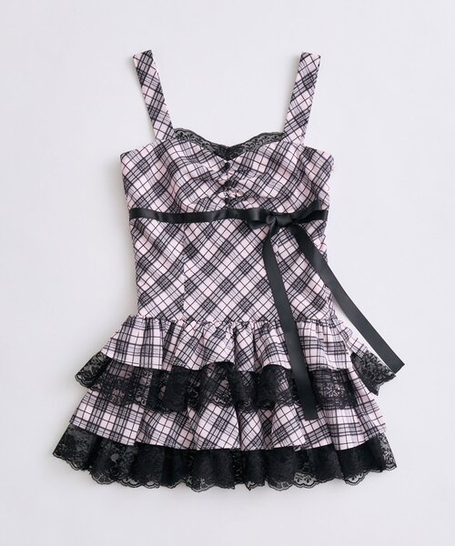 OLIVE des OLIVE（オリーブデオリーブ）の「【インフルエンサー企画】miko ribbon check onepiece（ワンピース・レディース・ピンク/ブラック・FREE）」の8枚目の写真