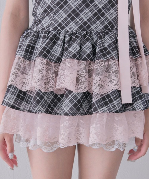 OLIVE des OLIVE（オリーブデオリーブ）の「【インフルエンサー企画】miko ribbon check onepiece（ワンピース・レディース・ピンク/ブラック・FREE）」の6枚目の写真