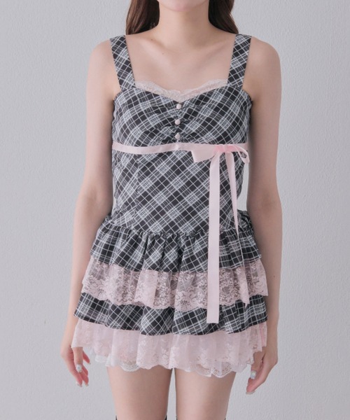 OLIVE des OLIVE（オリーブデオリーブ）の「【インフルエンサー企画】miko ribbon check onepiece（ワンピース・レディース・ピンク/ブラック・FREE）」の11枚目の写真