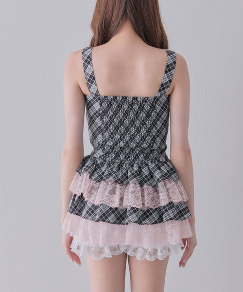 OLIVE des OLIVE（オリーブデオリーブ）の「【インフルエンサー企画】miko ribbon check onepiece（ワンピース・レディース・ピンク/ブラック・FREE）」の3枚目の写真