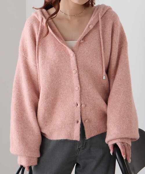 BONLECILL（ボンルシール）の「くるみボタンフーディーニットカーディガン（カーディガン/ボレロ・レディース・グレー/ネイビー/アイボリー/チャコールグレー/イエロー/ピンク・FREE）」の6枚目の写真