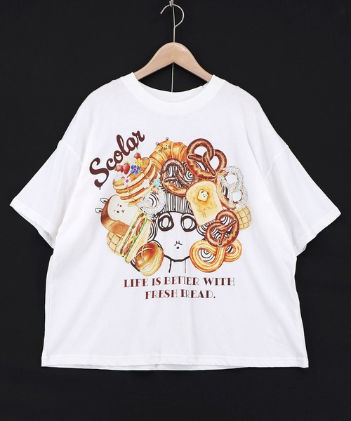 ScoLar(スカラー)の「ScoLar(スカラー) スカラーちゃんベーカリー柄Tシャツ(Tシャツ/カットソー・レディース・グリーン/オレンジ/オフホワイト/ブラック・MEDIUM)」の18枚目の写真