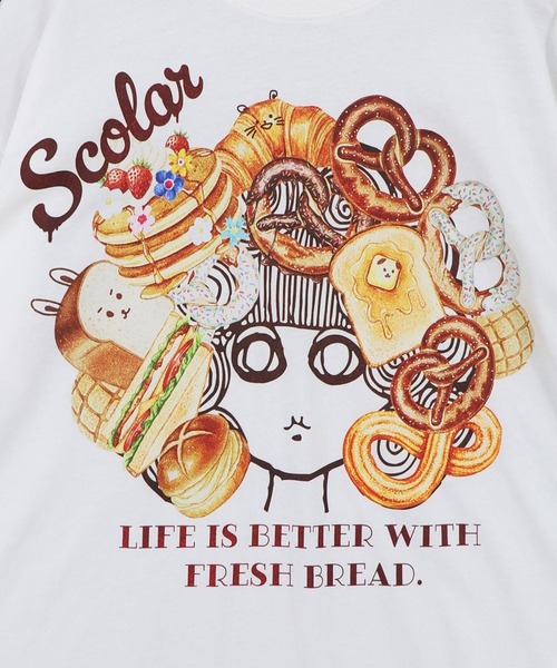 ScoLar(スカラー)の「ScoLar(スカラー) スカラーちゃんベーカリー柄Tシャツ(Tシャツ/カットソー・レディース・グリーン/オレンジ/オフホワイト/ブラック・MEDIUM)」の19枚目の写真