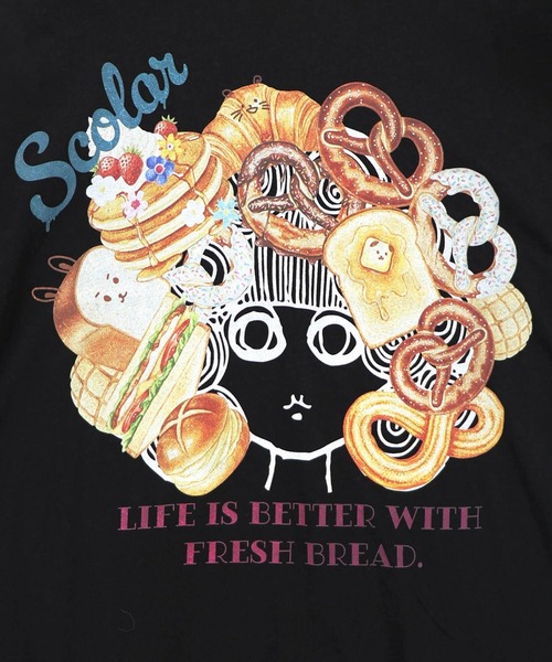 ScoLar(スカラー)の「ScoLar(スカラー) スカラーちゃんベーカリー柄Tシャツ(Tシャツ/カットソー・レディース・グリーン/オレンジ/オフホワイト/ブラック・MEDIUM)」の21枚目の写真