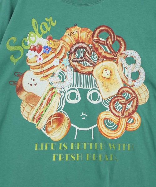 ScoLar(スカラー)の「ScoLar(スカラー) スカラーちゃんベーカリー柄Tシャツ(Tシャツ/カットソー・レディース・グリーン/オレンジ/オフホワイト/ブラック・MEDIUM)」の8枚目の写真