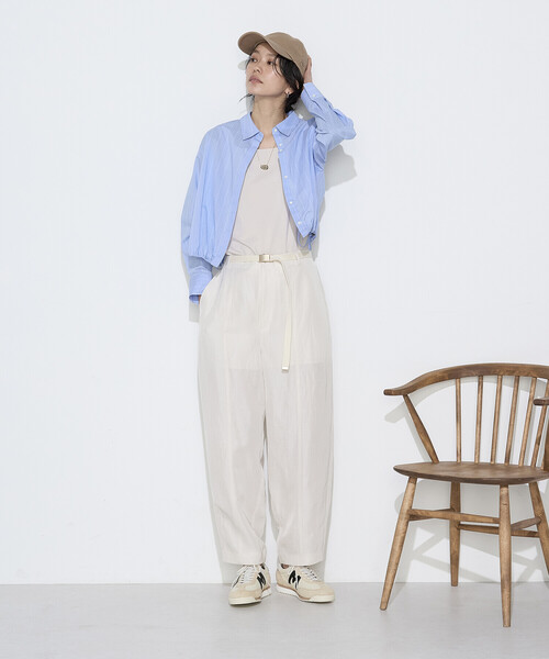 COMME CA(コムサ)の「〔 TALLサイズ 〕 コットンナイロンストライプ クロップドシャツ(シャツ/ブラウス・レディース・ホワイト系その他/サックスブルー・15号)」の3枚目の写真