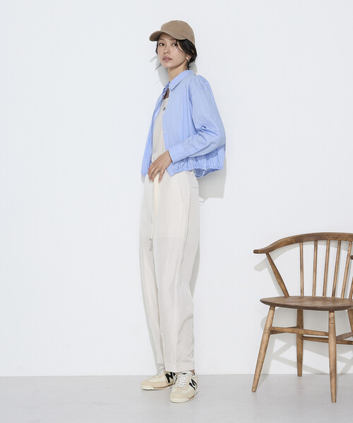 COMME CA(コムサ)の「〔 TALLサイズ 〕 コットンナイロンストライプ クロップドシャツ(シャツ/ブラウス・レディース・ホワイト系その他/サックスブルー・15号)」の4枚目の写真